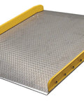 Real Deal Heavy Duty Aluminum Dock Board With Steel Curb, 60 By 72 Inch Loading Ramp, Rated For 15000 Lbs, OSHA Compliant, aluminum ramp with yellow curb.