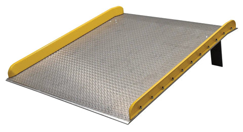 Real Deal Heavy Duty Aluminum Dock Board With Steel Curb, 60 By 72 Inch Loading Ramp, Rated For 15000 Lbs, OSHA Compliant, aluminum ramp with yellow curb.