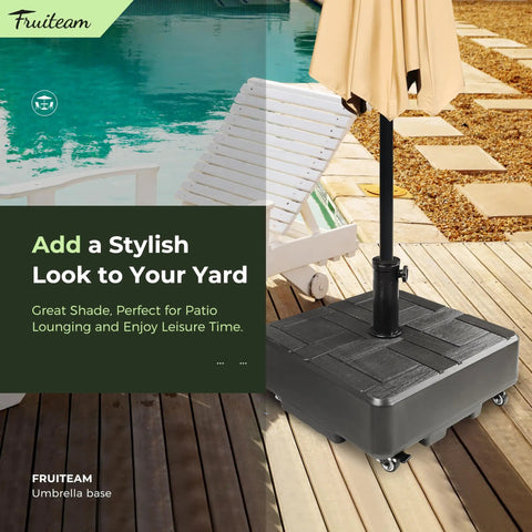 Beefy 100 Lb Fillable Umbrella Base With 4 Wheels And Dual Locks For Easy Move Rust Resistant Windproof Stand On Patio