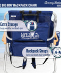 Back view of Big Boy 4-Position Folding Backpack Chair With 13 Inch High Seat For Beach Or Camp, featuring storage pouch.