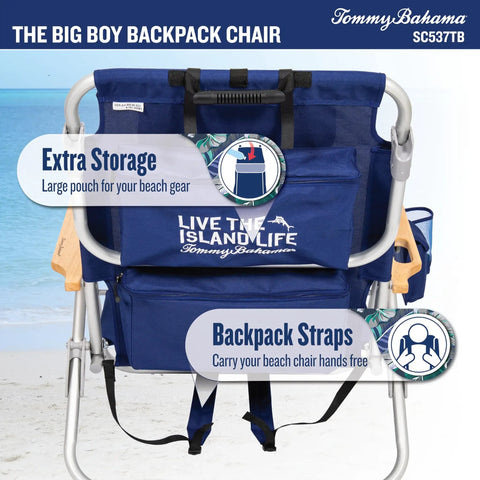 Back view of Big Boy 4-Position Folding Backpack Chair With 13 Inch High Seat For Beach Or Camp, featuring storage pouch.