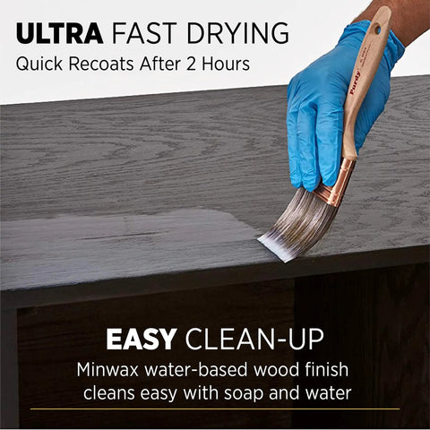 Application of Clear Satin Polycrylic Wood Finish Water Based Protective Coat for Cabinets Furniture Doors and Trim on wood surface