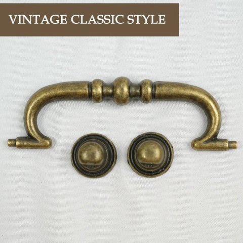 Vintage Drop Bail Drawer Pulls Set In Antique Brass 6 Pack For Furniture Restoration And Dresser Updates, Classic Cabinet Handles