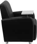 Side view of George LeatherSoft Guest Chair With Tablet Arm And Cup Holder For Offices And Waiting Rooms, black upholstery