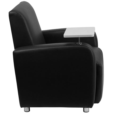 Side view of George LeatherSoft Guest Chair With Tablet Arm And Cup Holder For Offices And Waiting Rooms, black upholstery