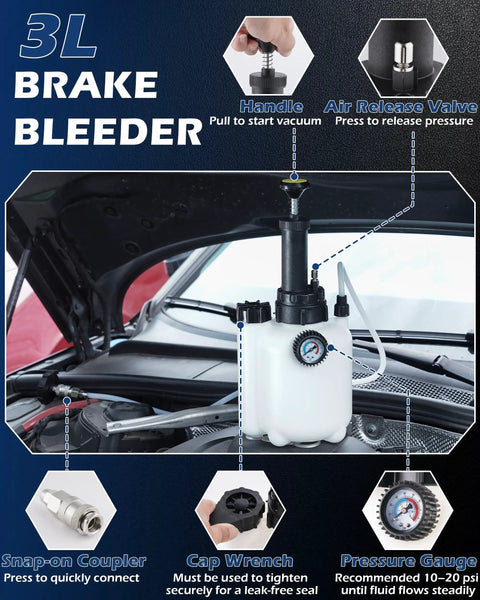 One Man Brake Bleeder Kit With 3L Reservoir And 1L Catch Bottle Manual Pump Bleeder For Flushing Brakes And Clutch in use