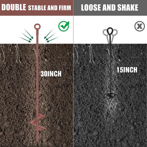 Tough As Nails Spiral Ground Anchors, 30 Inch Long Heavy Duty Helix Earth Screws For Hard Soil, Straight Up Dependable For Yards And Gardens, Includes Power Nut Driver, 6 Pack Brown