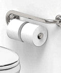 Heavy Duty Bathroom Grab Bar With Toilet Paper Holder, 250Lb Support, 16 Inch Stud Mount, visible by toilet, chrome finish.