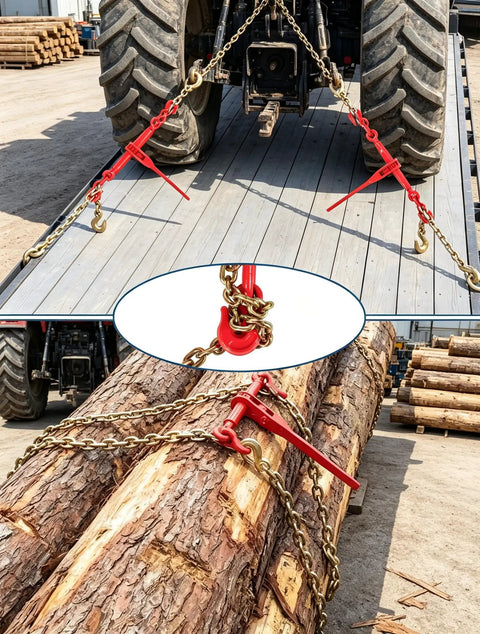 Four 20-Foot Chain And Ratchet Binder Kit For Truck And Trailer Cargo Tie-Downs Includes Four Heavy Chains And Four Adjustable Ratchet Binders In 1/4 To 1/2 Inch Range Built To Strap Down And Secure Loads Like A Pro On The Go