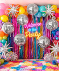 Massive 22 Inch Metallic Silver Disco Balloons With Star Accents 9 Pack For Themed Parties And Celebrations displayed vividly