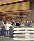 Coffee shop interior with Dope Industrial Pipe Shelf Bracket Set For 8 To 16 Inch Wood Floating Shelves In Black Iron on walls.