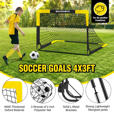 Kid Soccer Goal Set With Pop Up Nets, Targets, Cones And Ball, 4x3 Ft Portable Indoor Outdoor Soccer Training Kit for Ages 3-16