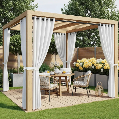 Heavy Duty Tension Curtain Rod No Drilling Adjustable From 41 To 126 Inches 1.26 Inch Diameter Easy One Pull Install visible in patio pergola