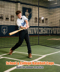 Heavy Duty Baseball Batting Cage Netting 45 Pound PE Net For Backyard Or Team Training 35 Or 55 Foot Length in use indoors.