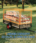 Beefed Up 1600Lb Steel Tow Behind Dump Trailer For ATVs And UTVs 22 Cu Ft Utility Dump Cart carrying firewood in a park