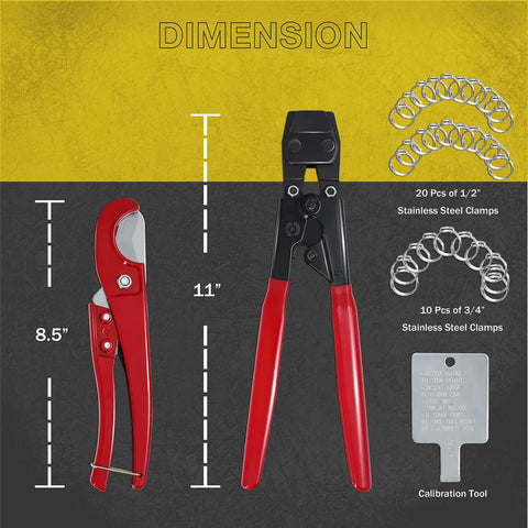 Ratchet PEX Crimping Clamp Cinch Tool And Pipe Hose Cutter Set With Storage Bag Meets ASTM F2098 Stainless Steel Pipe Clamps