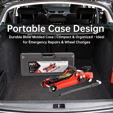 Beefy Two Ton Hydraulic Low Profile Floor Jack Kit With Blow Mold Carrying Case And Universal Tire Tool Kit With Lug Wrench For Home Garage And Workshop Vehicle Maintenance And Tire Service