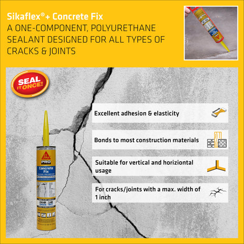Concrete Fix Elastic Sealant For Cracks And Joints, Paintable Polyurethane In Limestone, Weatherproof Sealant packaging.