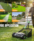 16 Inch Push Reel Lawn Mower With 5 Cutting Blades And Adjustable Height, Removable 8 Gallon Grass Catcher, Easy No Fuss Cut For Yards And Gardens, Clean Level Cut, Durable Black Finish, man mowing lawn with grass catcher
