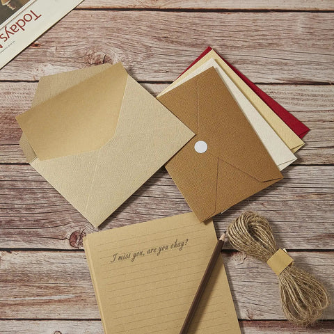 Rustic Ivory White Letter Set With Jute String Seals, 20 Premium Writing Papers And 10 Heavyweight Envelopes, 4 x 6 Inches