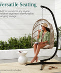 Rugged Metal Hanging Hammock C Stand For Chair Stand Only With Weather Resistant Powder Coated Steel Wide 4 Leg Offset Base in use