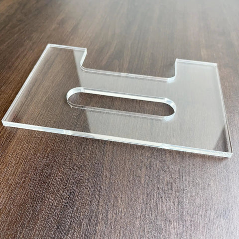 Crisp Handle Groove Template And Slick Acrylic Router Guide For Dead Easy Finger Grab Tracing On Wooden Cutting Boards And Serving Trays With Knockout Precision on wooden surface.