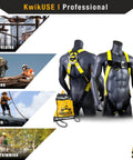 Rock Solid Full Body Safety Harness Built Tough For Daily Construction Work Meets Osha Standards, bright yellow straps, for roofing, scaffolding, and mining.