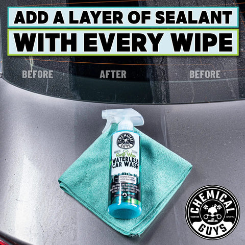 Swift Wipe Waterless Car Wash Spray With High Lubrication Formula, No Water Needed, Wipe And Shine On The Go, Safe For All Finishes, Streak Free Finish, Safe For Clear Coat And Chrome, Great For Daily Detailing, 1 Gallon bottle with microfiber towel on car hood