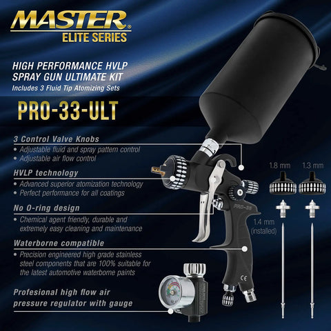 Pro Gear HVLP Spray Gun Total Package With Three Swap Out Nozzle Kits Large Aluminum Cup And Quick Change Tips For Straight Up Clean Finishes Sweet Results On Auto Or Furniture Projects features a high-performance gun with gauge.