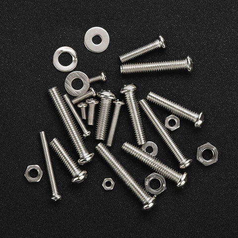 Heavy Duty 351 Piece Stainless Steel Screw Assortment Kit with assorted nuts, bolts, and flat washers on a black background.