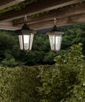 Set Of 2 Solar Lanterns For Outdoors, Waterproof Hanging LED Lights With Shepherd Hook Mounts, Classic Coach Style Yard Decor