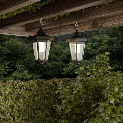 Set Of 2 Solar Lanterns For Outdoors, Waterproof Hanging LED Lights With Shepherd Hook Mounts, Classic Coach Style Yard Decor