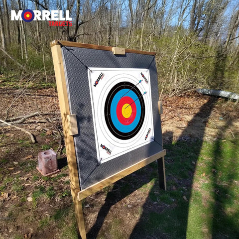 Archery Target Face for Field Point Practice 34x34 Inches, standing outdoors for backyard practice, showing target details.