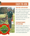 Man using Miracle Outdoor Mosquito Spray For Yard Pet Safe Concentrate Makes Up To 32 Gallons with application instructions.