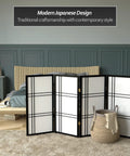 Compact 3 Ft Double Cross Shoji Room Divider In Black 5 Panels Lightweight Privacy Screen With Rice Paper Panels In Bedroom