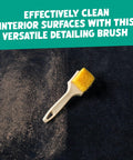 Heavy Duty Interior Carpet And Upholstery Detailing Brush With Durable Bristles For A Deep Clean, showing before and after use on fabric