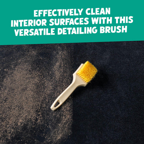 Heavy Duty Interior Carpet And Upholstery Detailing Brush With Durable Bristles For A Deep Clean, showing before and after use on fabric