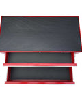 Top view of Industrial Two Drawer Portable On The Go Metal Tool Chest Cabinet 26 Inch Wide Middle Box with Ball Bearing Drawer Slides Central Cam Lock Steel Tool Storage Organizer Red, highlighting the open drawers and red steel construction.