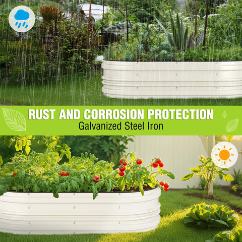 Galvanized Raised Garden Bed Set 4x2x1ft Open Bottom Design, Rust And Corrosion Resistant, planted with vegetables outdoors