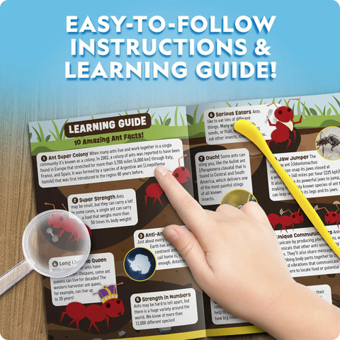 Light Up Ant Habitat Kit For Kids With Magnifiers Totally Hands On Science Toy For Curious Minds Watch Ants Build Tunnels In A Safe Gel Terrarium Explore Lighting Temperature And Location To See What Helps Them Thrive. learning guide with magnifier and child hand