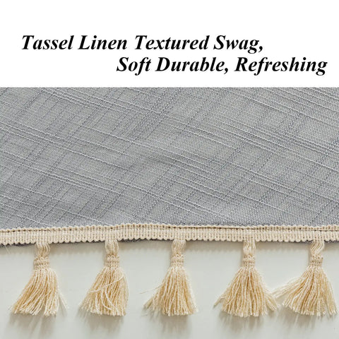 Linen Textured Swag Curtain Valance With Rod Pocket For Farmhouse Kitchen And Small Windows, Light Filtering Rustic Topper In Gray