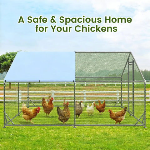 Heavy Duty Walk In Metal Chicken Coop With Run Spire Shaped Poultry Cage Weatherproof Cover And UV Protection For Outdoor Backyard
