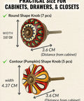 Get Ready For Major Furniture Glow Ups With Our 12 Pack Of Decorative Ceramic Drawer Pulls For Kitchen Cabinets And Bathroom Vanities Featuring Hand Painted Glazed Details That Are Super Tough And Bring Instant Boutique Vibes Just Swap Them On. Illustration of round and pumpkin-shaped ceramic knobs for cabinets.