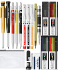 Heavy Duty Carpenter Pencil Set With Rugged Mechanical Leads And Premium 2B Graphite Refills For Woodworkers And Diy Builders Craving Top Shelf Layout Gear And Build Site Ready Marking Kit, featuring mechanical pens and graphite refills.