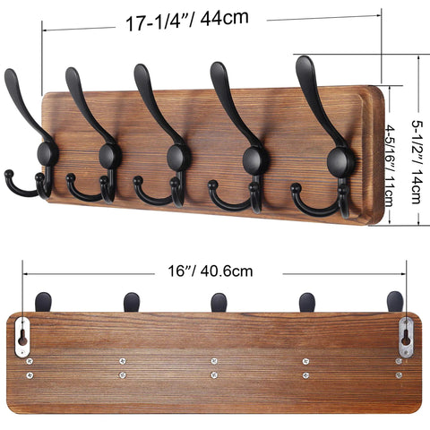 Rustic Wall Mounted Coat Rack With 16 Inch Stud Spacing Pine Real Wood Plank 5 Triple Hooks Farmhouse Wall Hanger