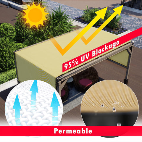 Beige Pergola Sun Shade Canopy Replacement Cover 10 Ft By 18 Ft UPF50 Commercial Grade 260 GSM Cloth installed outdoors