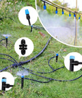 230-Foot Drip Irrigation System Kit With Quick Connect showing 1/2 and 1/4 inch tubing with adjustable nozzles and sprinklers
