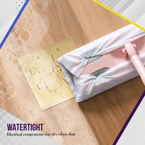 2 Gang 20A Solid Brass Floor Box Kit With Tamper Resistant Receptacles shown installed in hardwood floor with cleaning cloth.