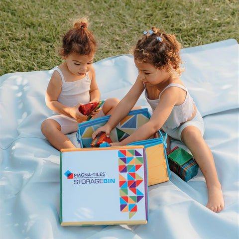 Sturdy Magnetic Building Tile Storage Bin And Roll Up Interactive Play Mat Heavy Canvas Tote For Kids Holds Three Hundred Pieces Snappy Bright Colors Totally Rad Design Rock Solid Gear For Young Builders And Teachers
