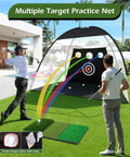 Home Golf Net 10x7ft Set With Foldable Tri Turf Mat And Training Target for backyard swing practice with golfers using it